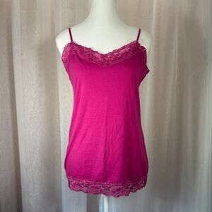 Y2K Charlotte Russe Hot Pink Lace Camisole Womens Size Large Fairycore VTG